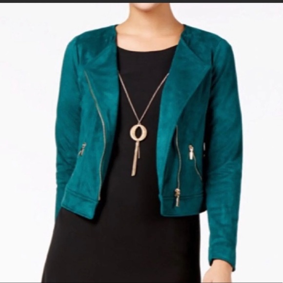 Thalia Sodi Jackets & Blazers - Thalia Sodi Faux-Suede Moto Jacket Dark Forest M